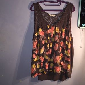 Fall floral sleeveless blouse